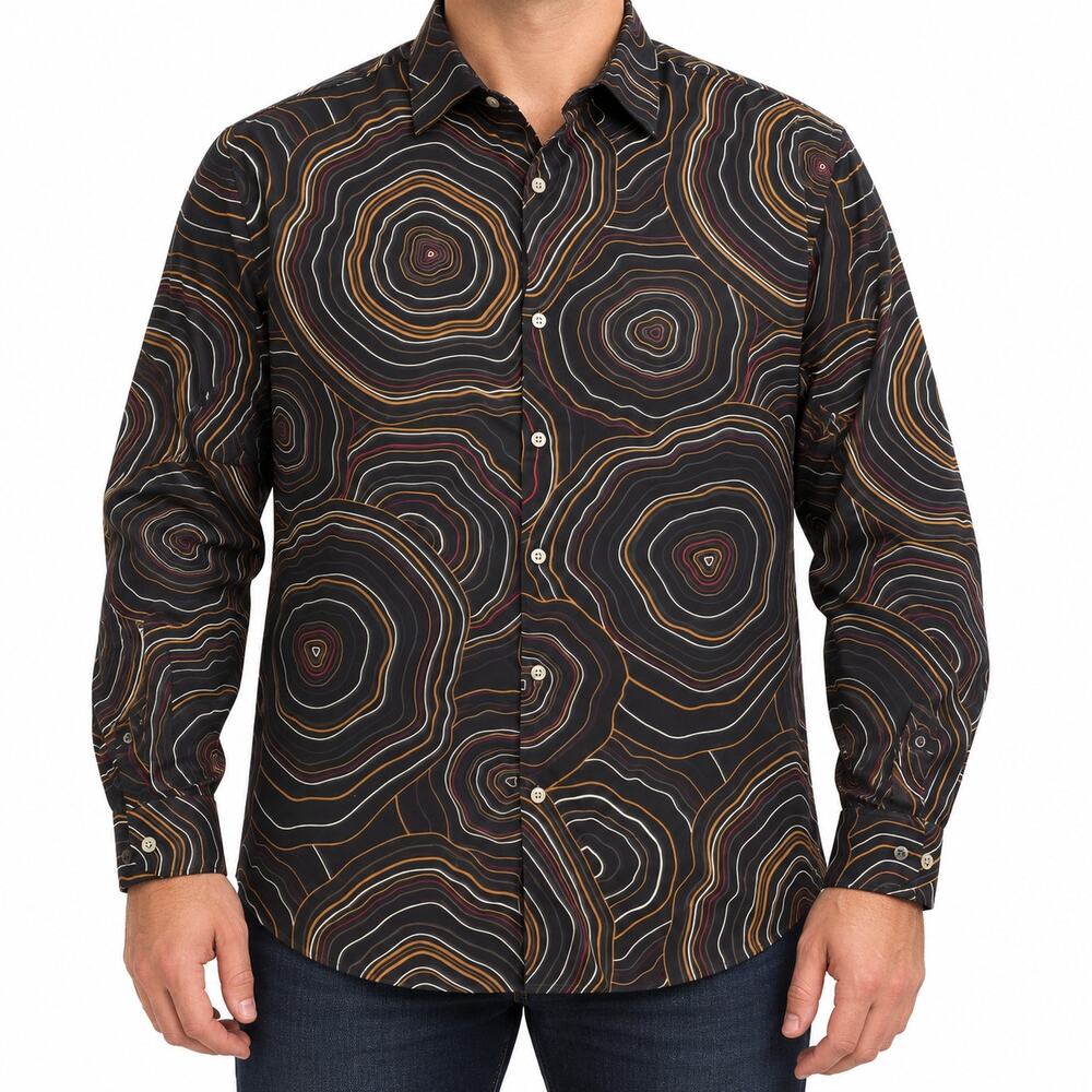 Murano Shirt Mens 2XL Black Abstract Graphic Long Sleeve Slim Fit Button Front
